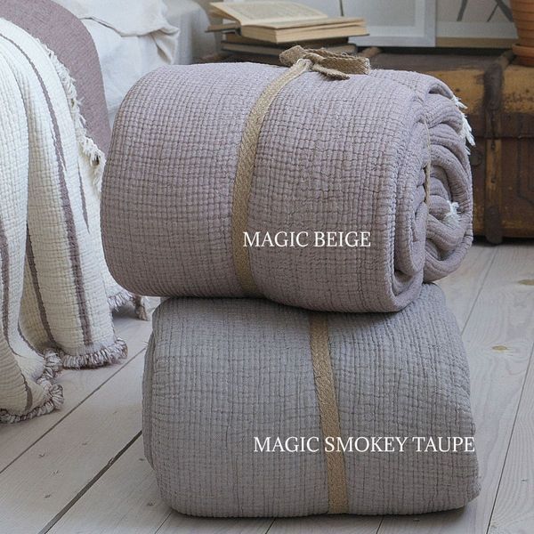 Муслінове покривало 230х250 LA MODNO MAGIC SMOKEY TAUPE (100% бавовна) бежеве 200380 фото