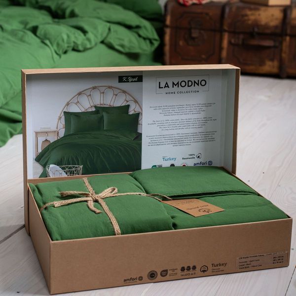 Комплект постільної білизни 160x220 LA MODNO STONEWASHED GRASS GREEN зелений 200309 фото
