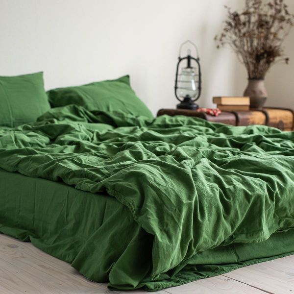Комплект постільної білизни 160x220 LA MODNO STONEWASHED GRASS GREEN зелений 200309 фото