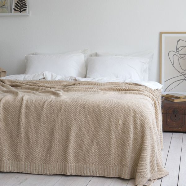 Покривало 150x200 LA MODNO WoolCotton Balance Champagne Beige (50% вовна, 50% бавовна) бежеве 200429 фото