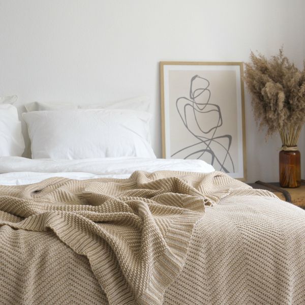 Покривало 150x200 LA MODNO WoolCotton Balance Champagne Beige (50% вовна, 50% бавовна) бежеве 200429 фото