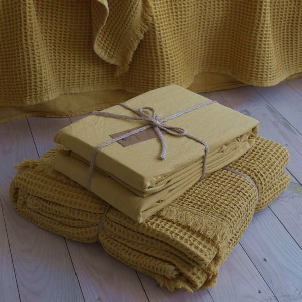 Комплект простирадло на резинці 160х200х30 з наволочками 50х70 (2шт.) LA MODNO STONEWASHED Golden Yellow 200395 фото