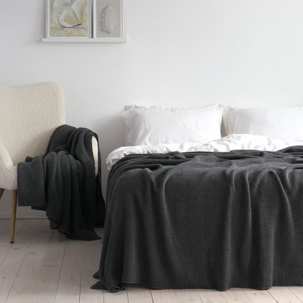 Покривало 170x240 LA MODNO Corn Anthracite (50% бавовна, 50% акрил) темно-сіре 200258 фото