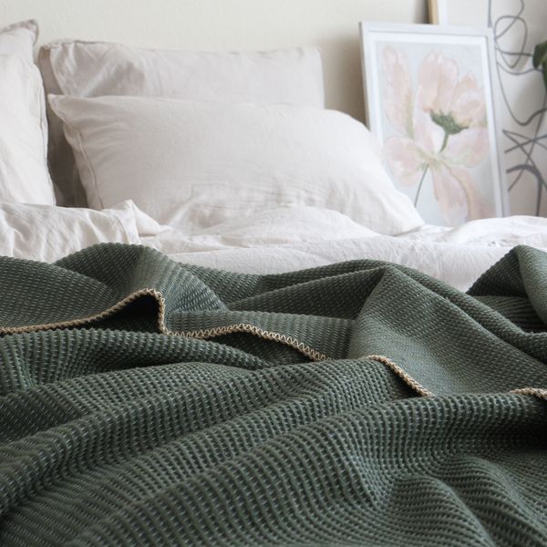 Покривало 200x220 LA MODNO GRAIN GREEN (50% бавовна, 30% акрил, 20% поліестер) зелене 200288 фото