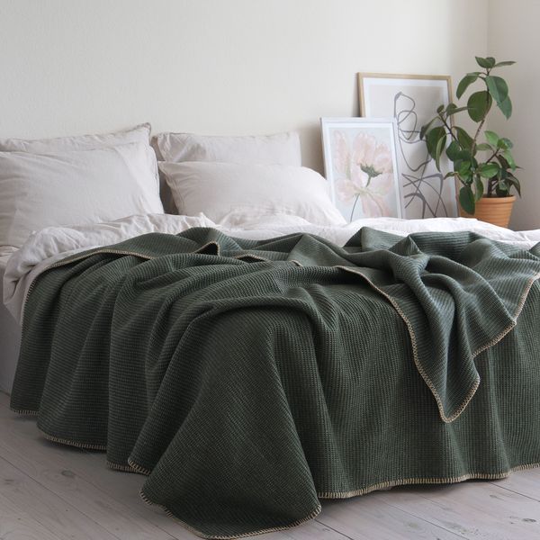 Покривало 200x220 LA MODNO GRAIN GREEN (50% бавовна, 30% акрил, 20% поліестер) зелене 200288 фото