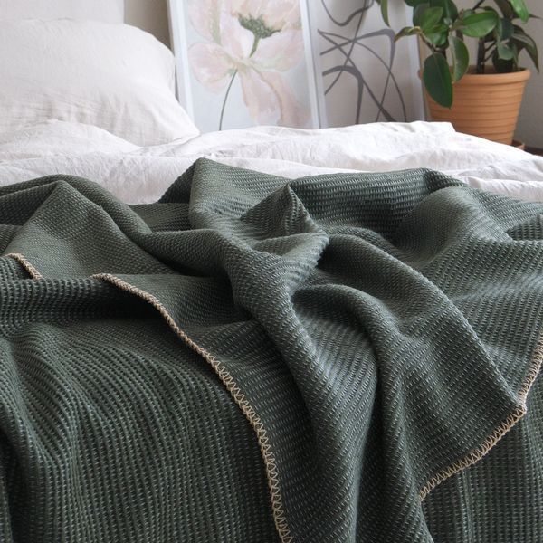 Покривало 200x220 LA MODNO GRAIN GREEN (50% бавовна, 30% акрил, 20% поліестер) зелене 200288 фото