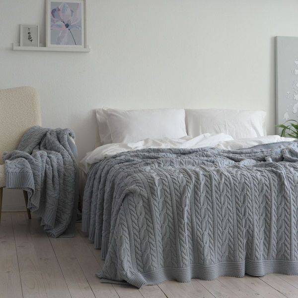 Покривало в'язане 220x240 LA MODNO GENOVA Sky Gray (50% бавовна, 50% акрил) сіро-небесне 200228 фото