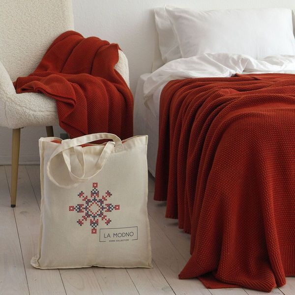 Покривало 170x240 LA MODNO Corn Terra Cotta (50% бавовна, 50% акрил) теракотове 200417 фото