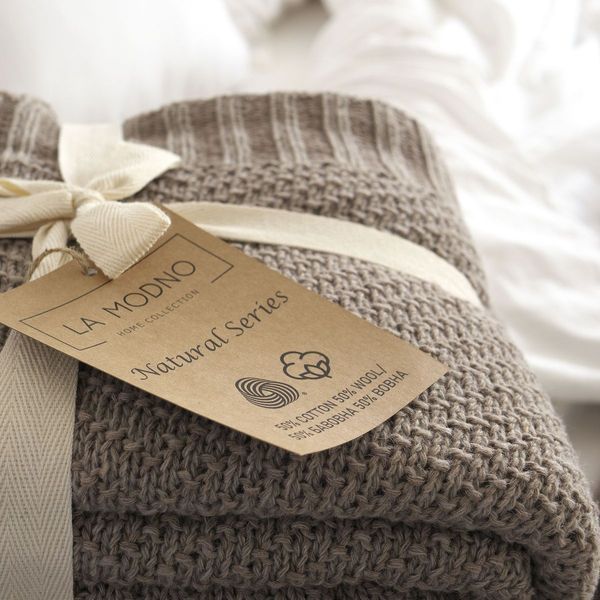 Покривало 150x200 LA MODNO WoolCotton Balance Mink (50% вовна, 50% бавовна) коричневе 200420 фото