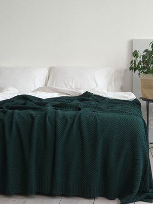 Покривало 220x240 LA MODNO WoolCotton Balance Emerald (50% вовна, 50% бавовна) темно-зелене 200427 фото