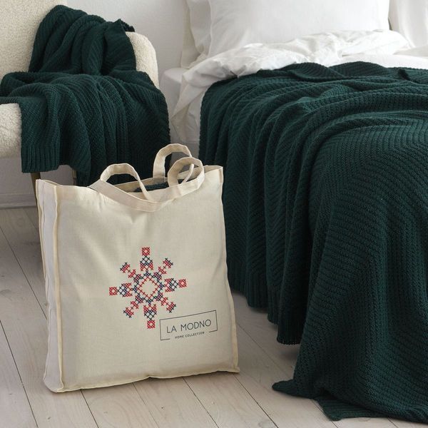 Покривало 130x170 LA MODNO WoolCotton Balance Emerald (50% вовна, 50% бавовна) темно-зелене 200425 фото
