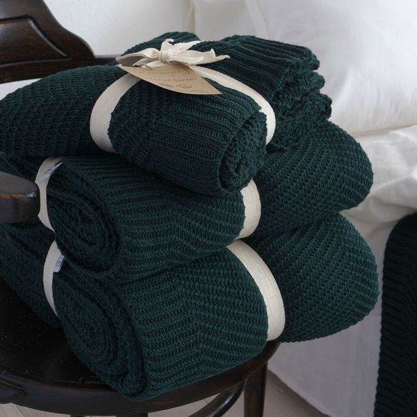 Покривало 130x170 LA MODNO WoolCotton Balance Emerald (50% вовна, 50% бавовна) темно-зелене 200425 фото