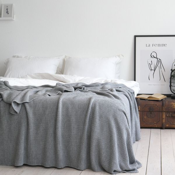 Покривало 220x240 LA MODNO Corn Gray (50% бавовна, 50% акрил) сіре 200348 фото