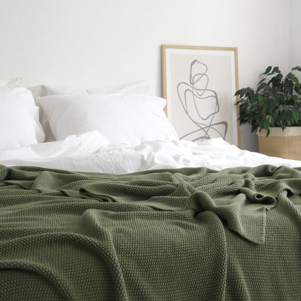 Покривало 170x240 LA MODNO Corn Olive (50% бавовна, 50% акрил) оливкове 200334 фото