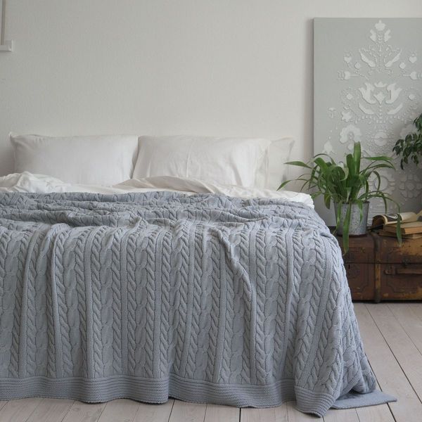 Покривало 170x240 LA MODNO Genova Sky Gray (50% бавовна, 50% акрил) сіро-небесне 200239 фото